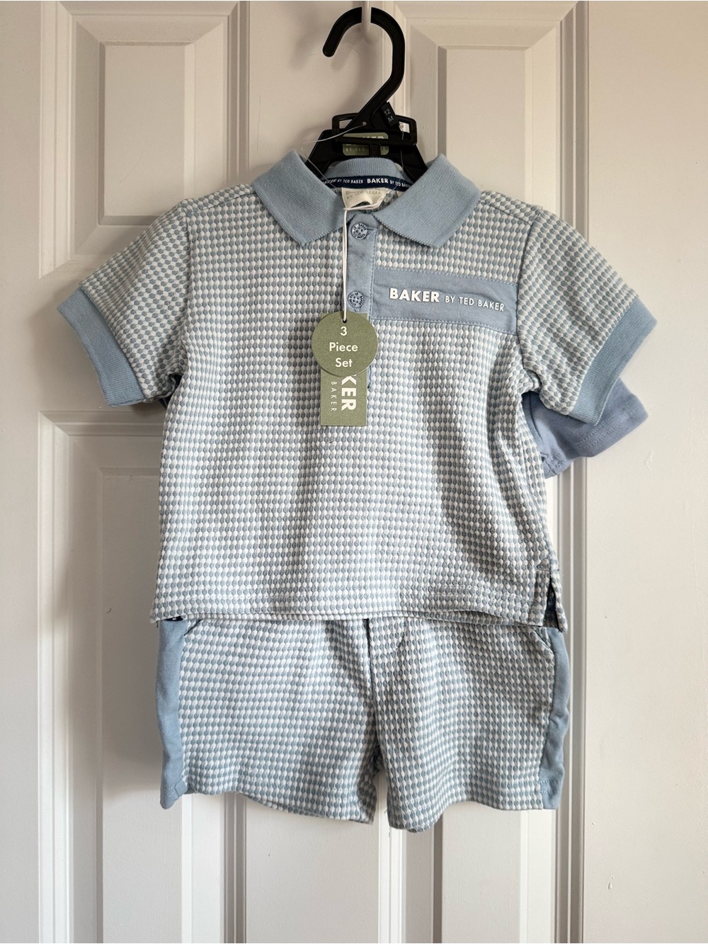 Baker by Ted Baker Light Blue Houndstooth Polo & Shorts Set Size 12 months